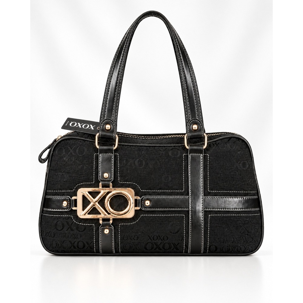 Vintage Y2K XOXO Baguette Satchel Shoulder Bag Black Canvas Jacquard Logo NWT